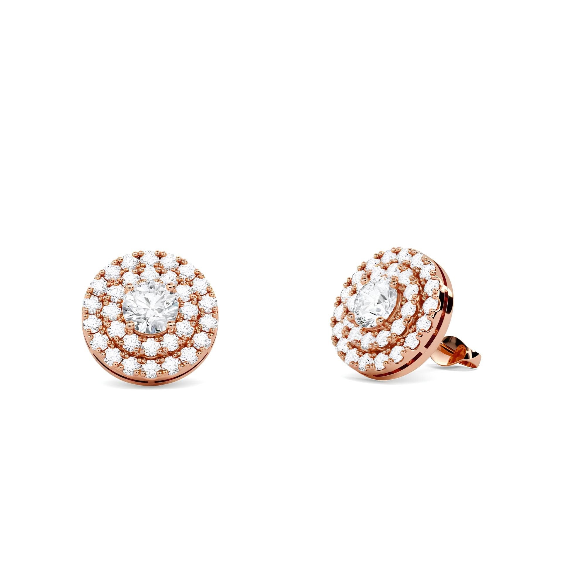 IGI Certified 0.80 CTW Round Cut Lab-Grown Diamond Halo Stud Earrings EF VS/SI Clarity 14K Gold Bridesmaids Earrings